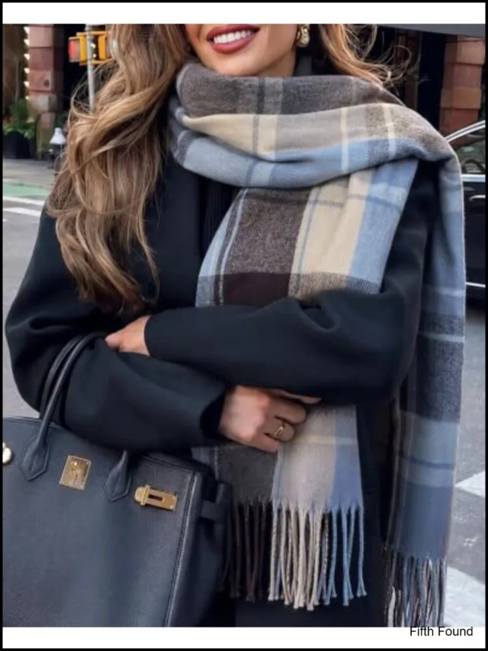 Oversized Plaid Cashmere Feel Winter Scarf with Tassels